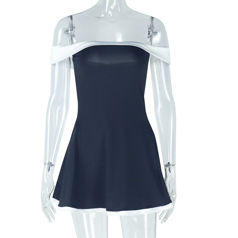 Women's Black And White Patchwork Summer Dress Y2K