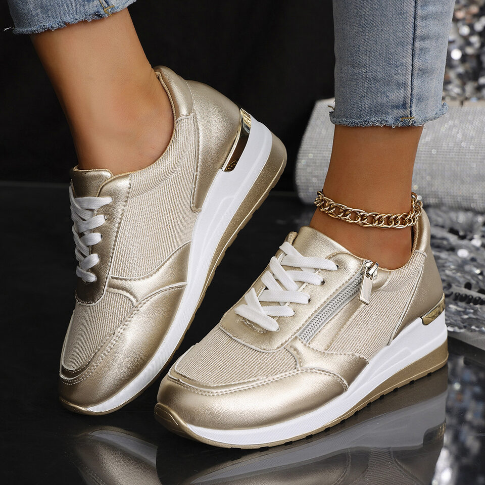 Women's Lace-up Casual Shoes FFashion Side Zipper Design