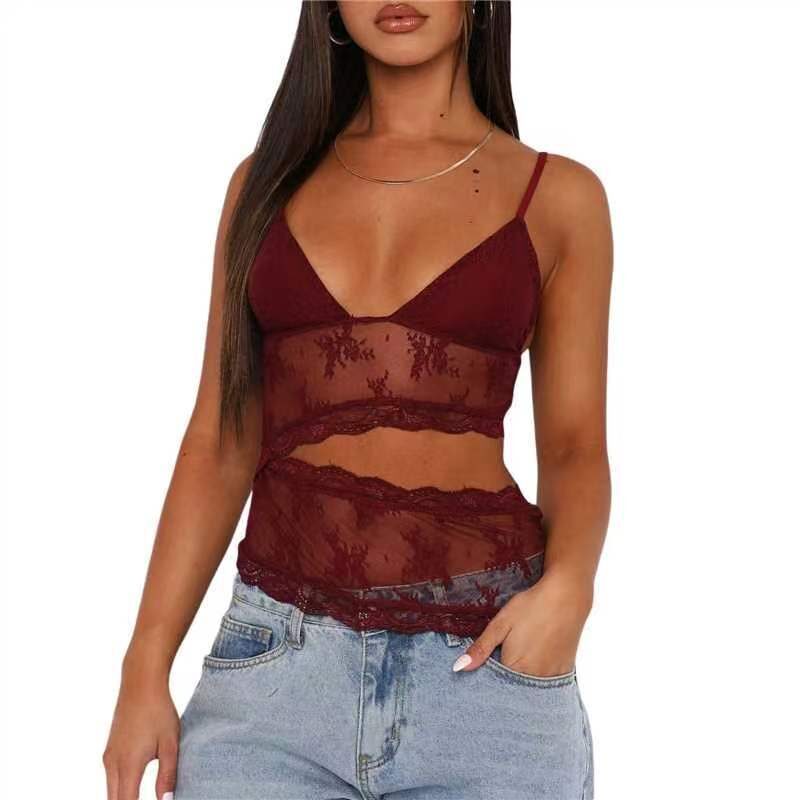 Lace Stitched Backless Small Sling Women V Neck