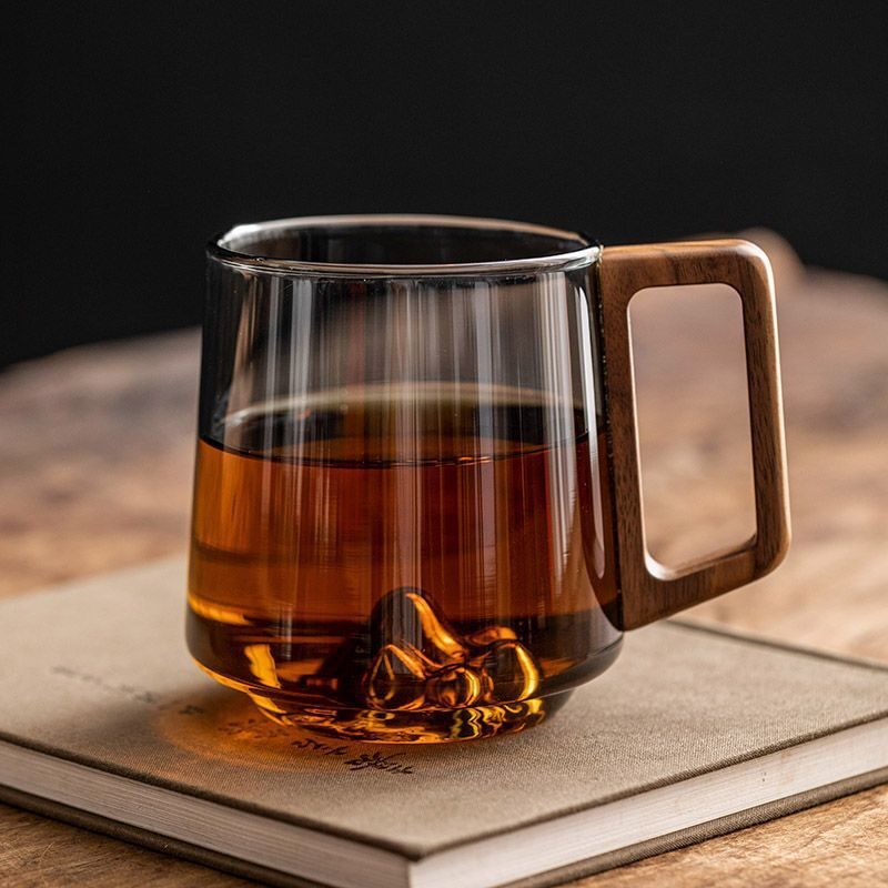 Guanshan Glass Single-layer Side Wooden Handle Drinking Cups