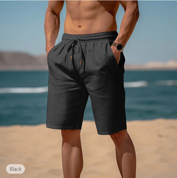 Summer Drawstring Shorts Elastic Waist Straight Pants Beach