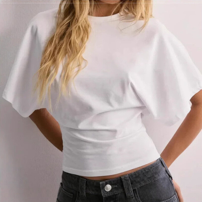 Summer Batwing Sleeve T-shirt Ins Fashion Round Neck