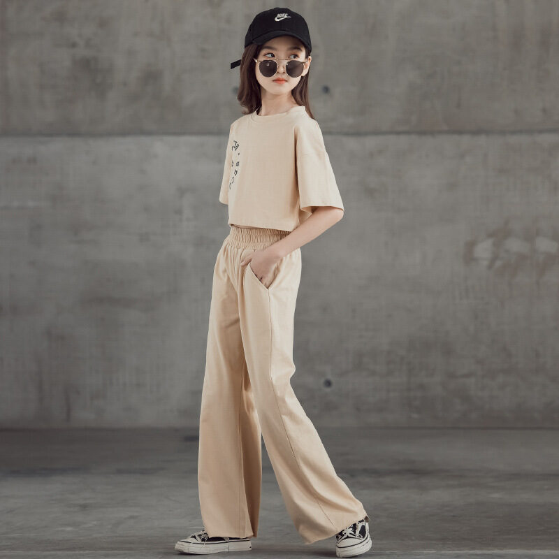 Straight-leg Short Sleeve Printed T-shirt Wide Leg Pants