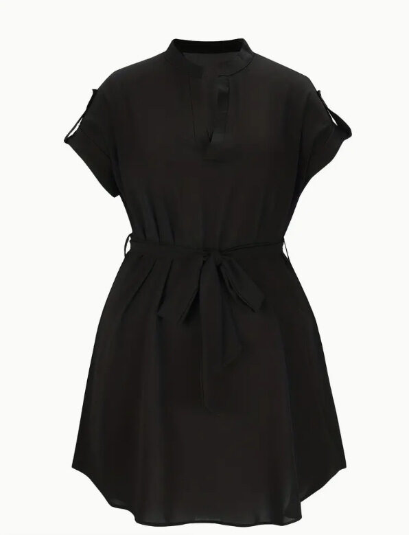 V-neck Short Sleeve Dress With Belt Summer Fashion