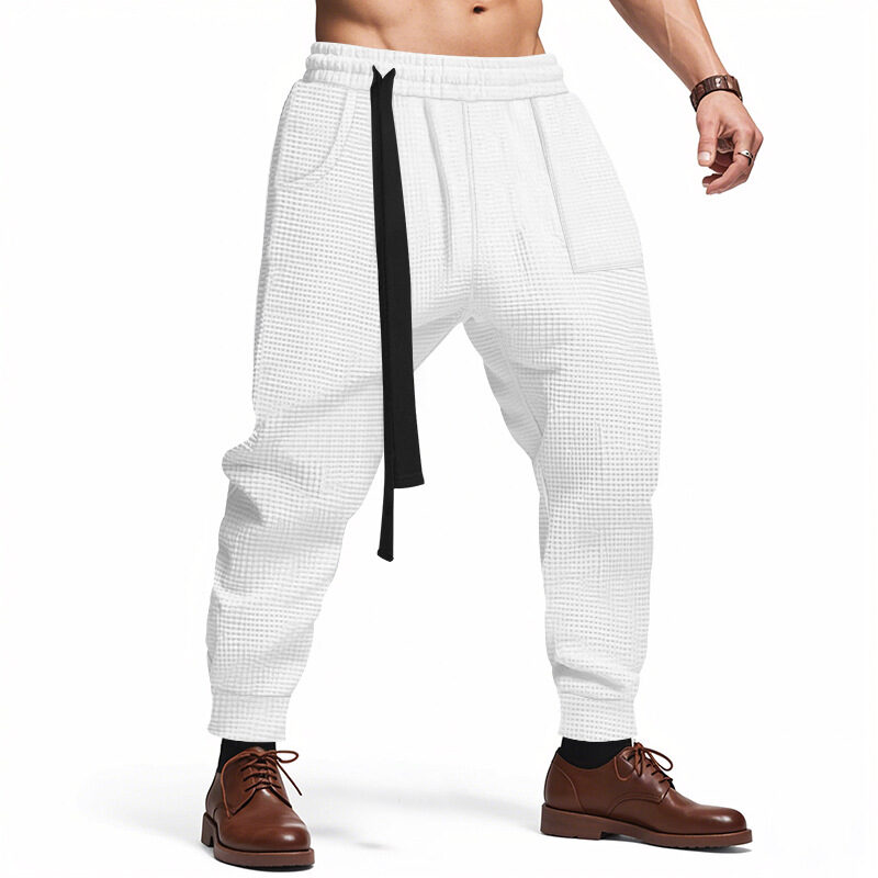 Men's Casual Pants Solid Waffle Male Hip Hop