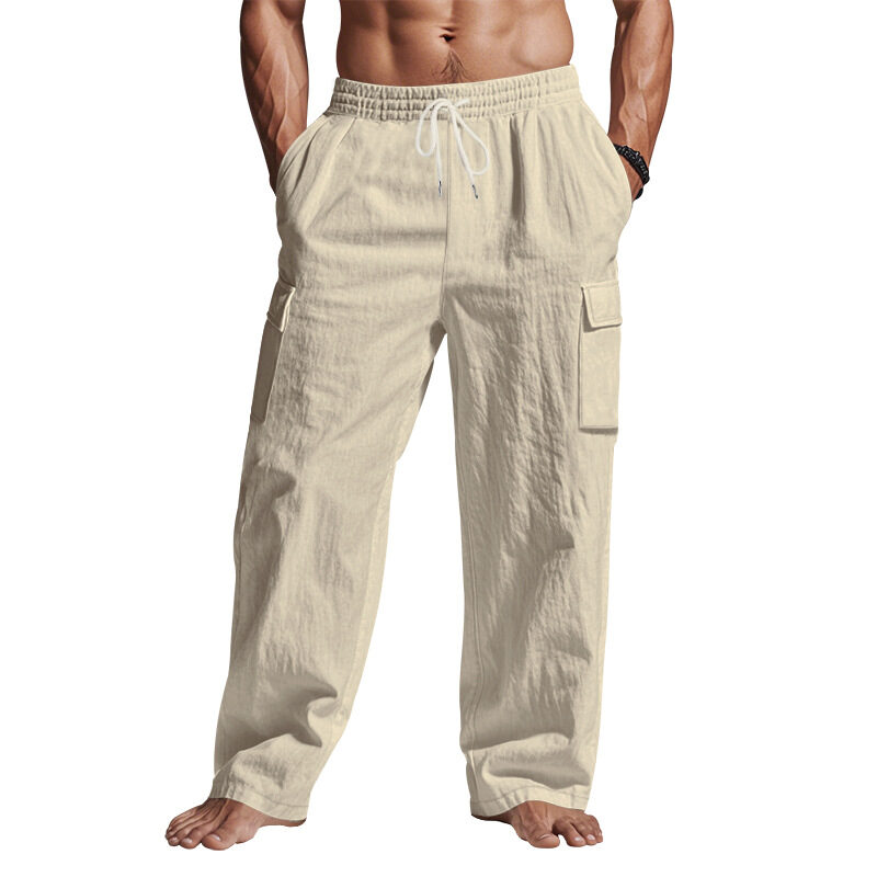 Men's Workwear Multi-pocket Straight Linen Pants Four Seasons