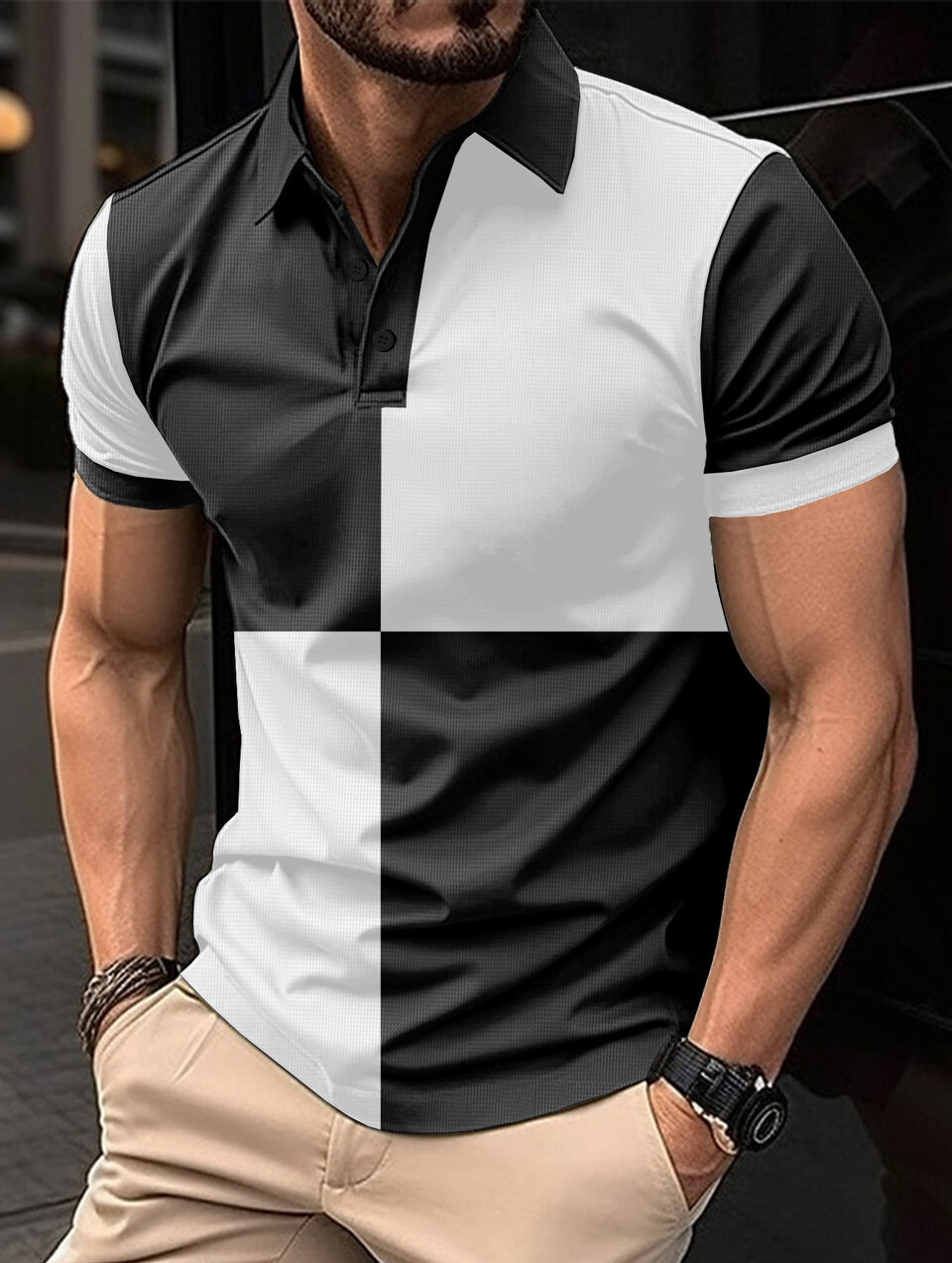 Casual Sports Short Sleeve Color Stitching Turnover Neck