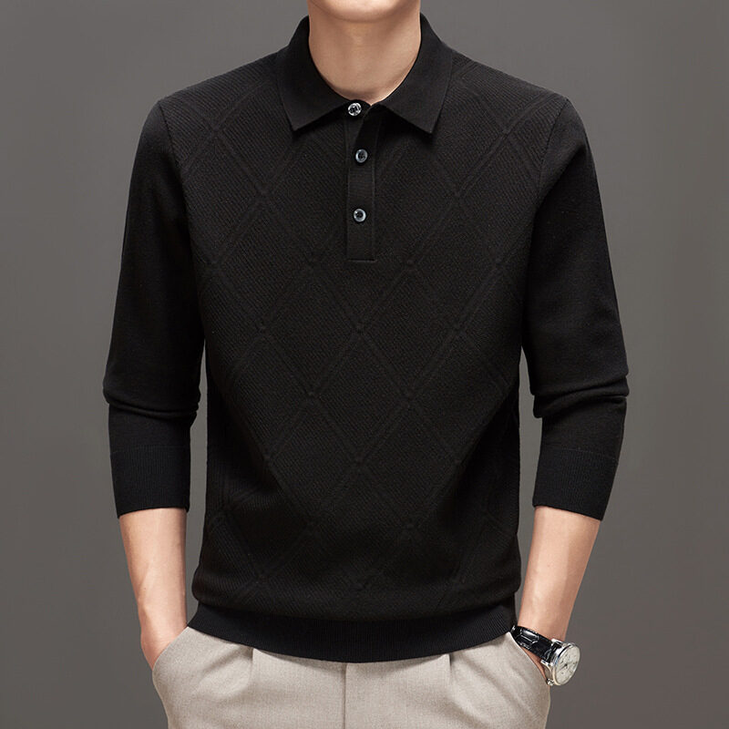 Knitwear Polo Collar Solid Color Long Sleeve Men's