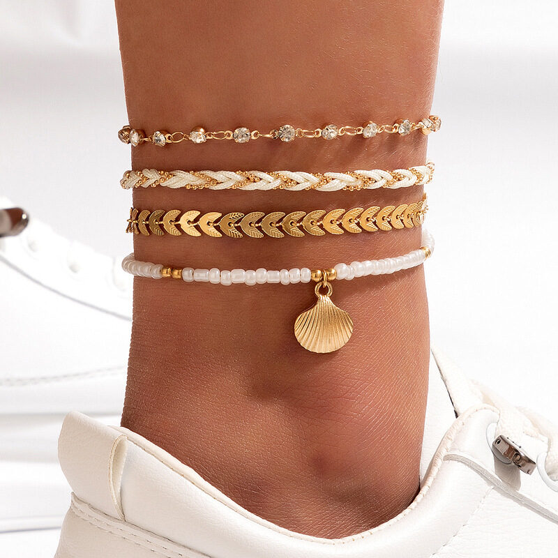 4pcs Set Bohemian Woven Rope Foot Chain