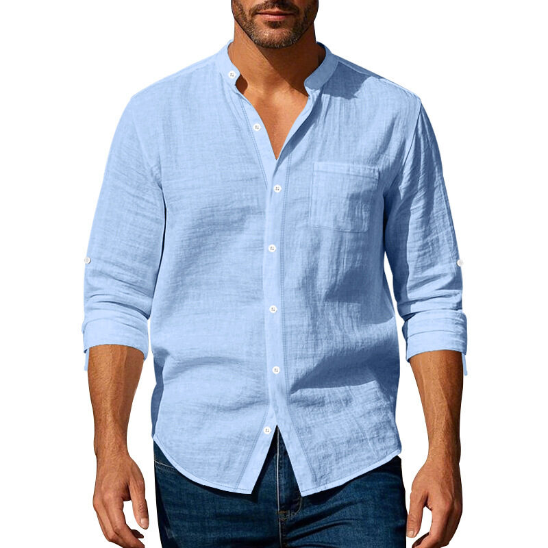 Long Sleeve Stand Collar Shirt With Pockets Casual