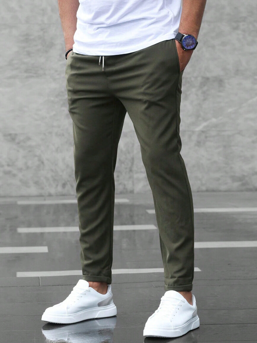 Men's Casual Drawstring Trousers With Pockets Fashion Slim
