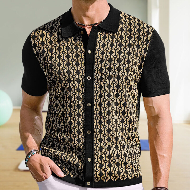 Summer Tencel Short-sleeved Sweater Lapel Jacquard Cardigan