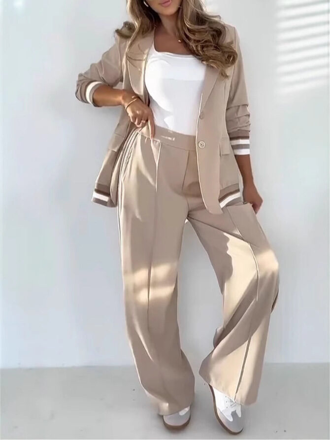 2 Pcs Set Women Suit Coat Pants Lapel
