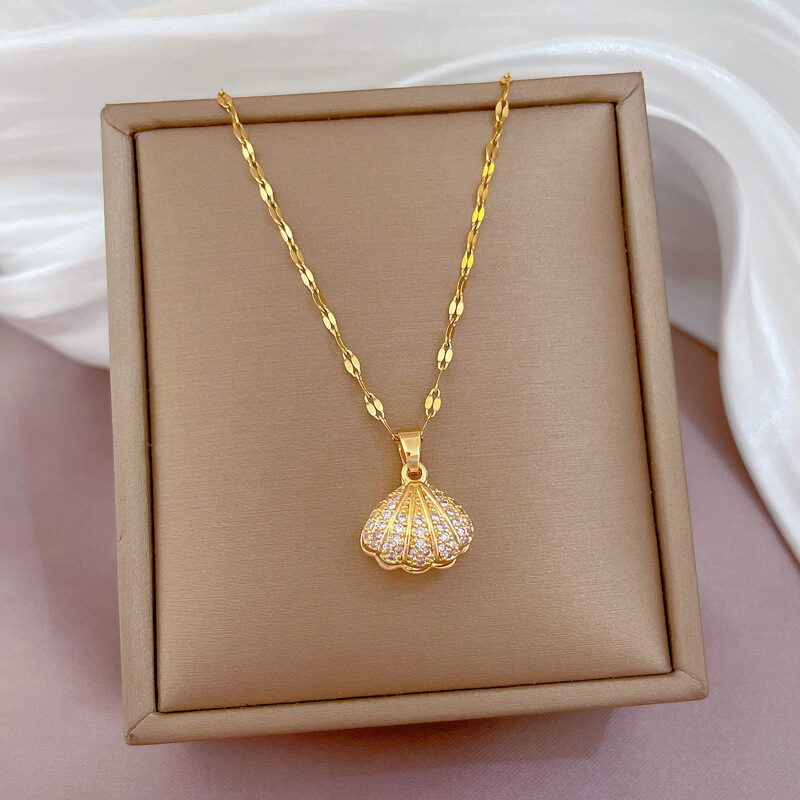 Shell Pearl Necklace With Rhinestones Female Zircon Temperament