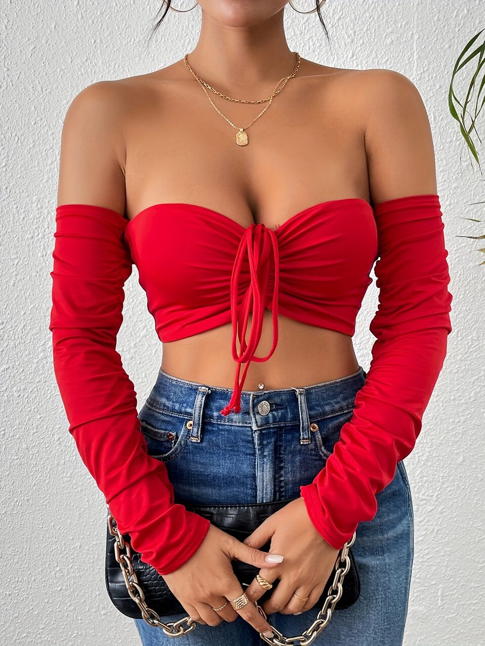 Night Club Style Slimming Waist Drawstring Long-sleeved Vest