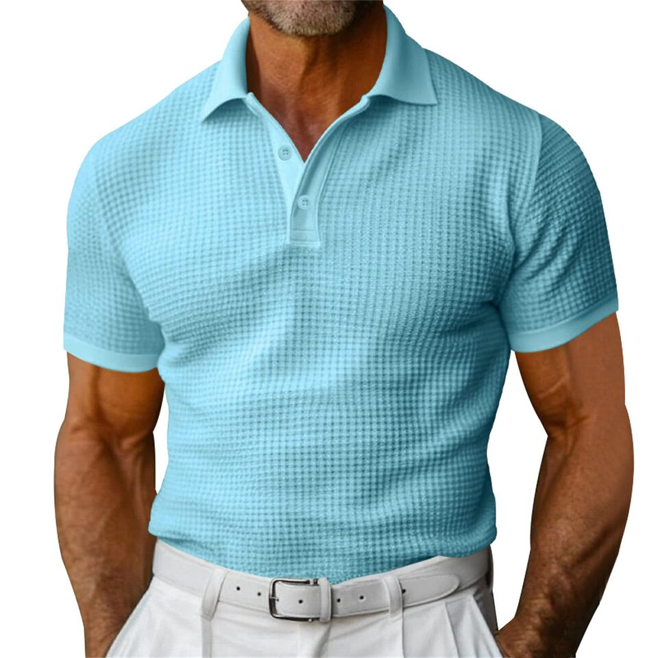 Waffle Short Sleeve Polo Shirt Men's Fashion Summer