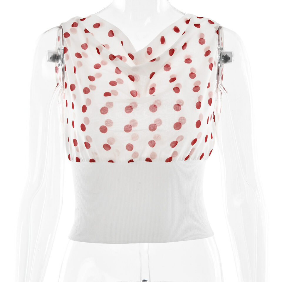 Polka Dots Print Oblique Shoulder Tops Summer Patchwork