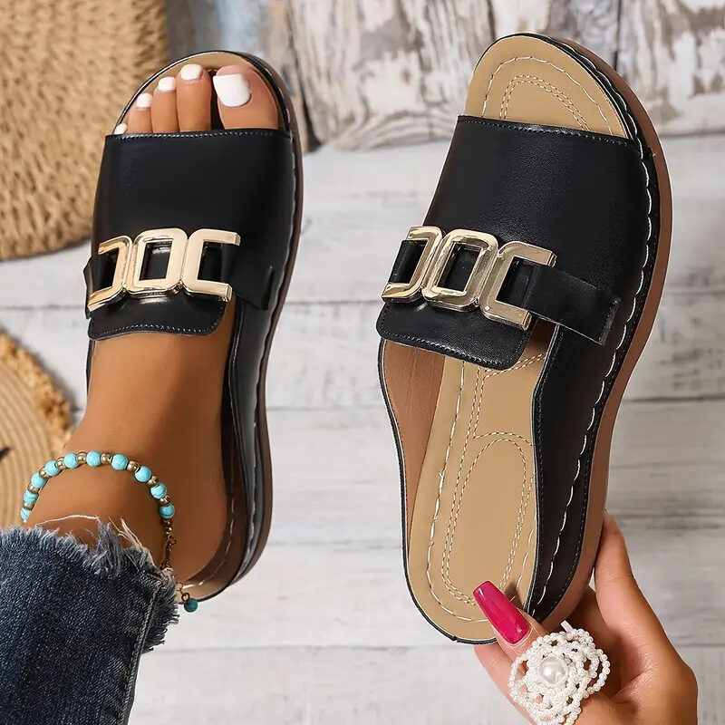 Ins Chain Wedges Sandals Summer Fashion Platform Peep-toed
