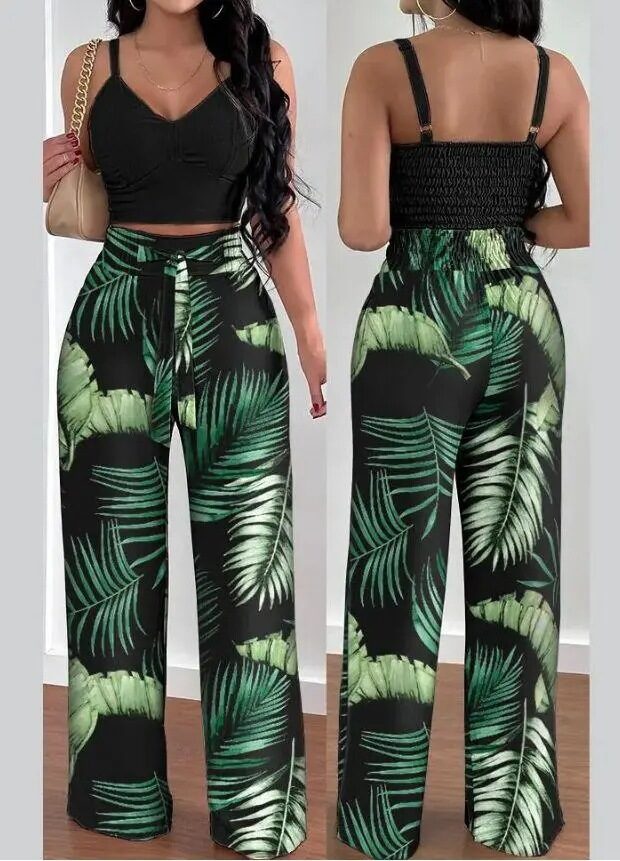 Women's Solid Color Slim Elastic Pleated Two-Piece Suit