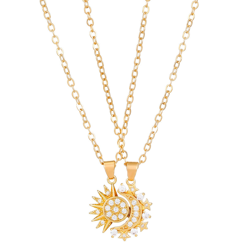 2pcs Necklace Sun And Moon Magnetic Pendant Clavicle