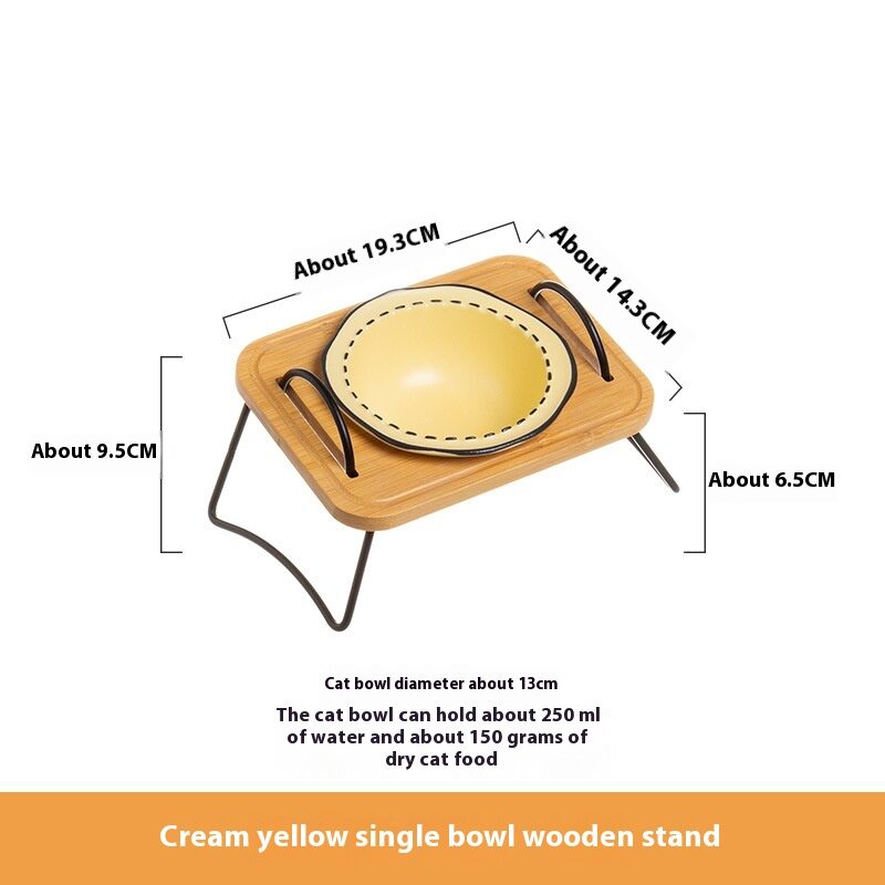 Pet Wooden Rack Multi-functional Ceramic Cat Bowl Anti-tumble