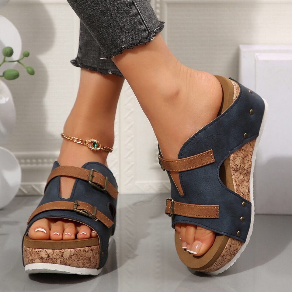 Ins Buckle Wedges Sandals Summer Fish Mouth Thick