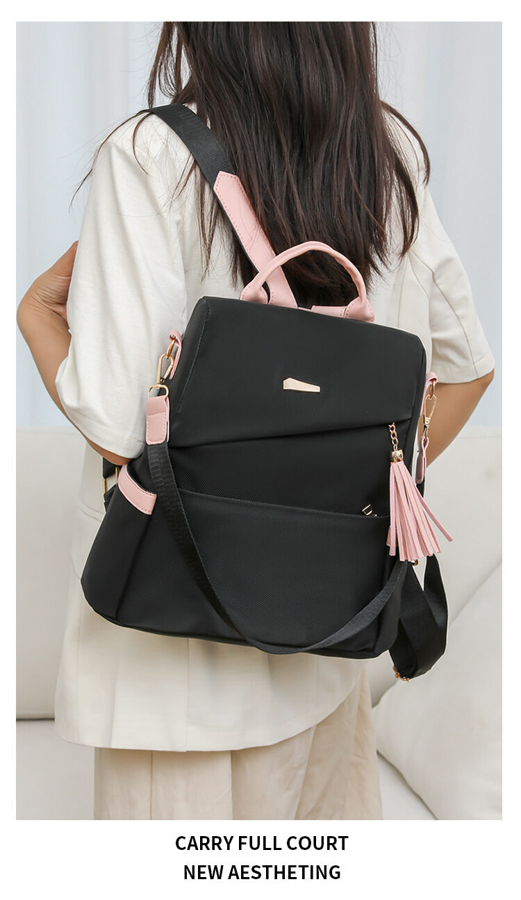 Oxford Cloth Stitching Women'S Backpack Anti-Theft Back Zipper