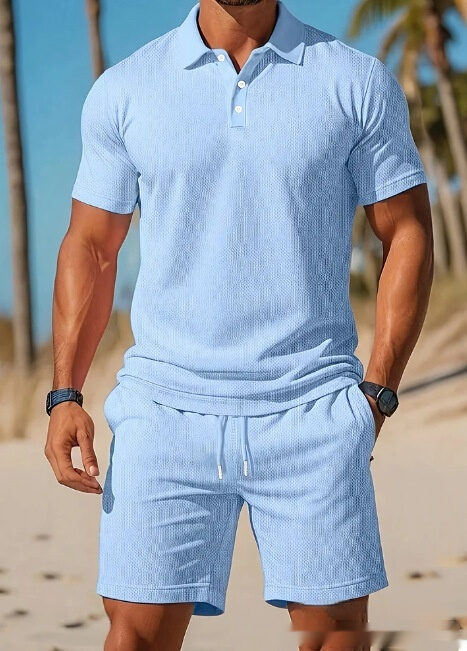 Men's Casual Beach Mesh Lapel Set Summer Comfortable