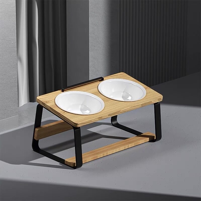 Ceramic Double Bowl Pet Water Feeding Protect Cervical
