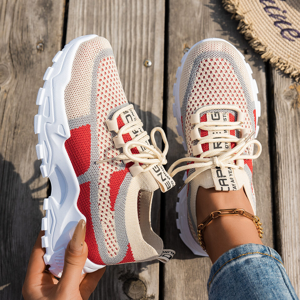 Flyknit Mesh Shoes Women's Breathable Lace-up Sneakers Walking