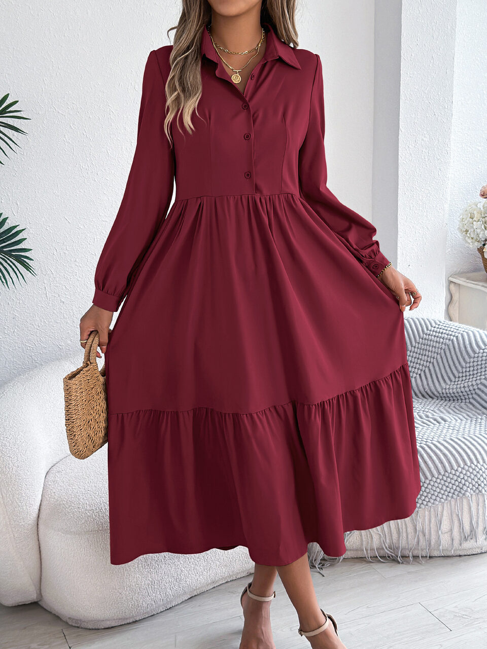 Women's Lapel Casual Loose Long Sleeve Ruffled Shirt