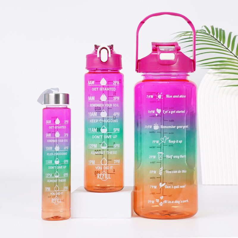 3-in-1 Gradient Color Motivational Water Bottles Set Plastic
