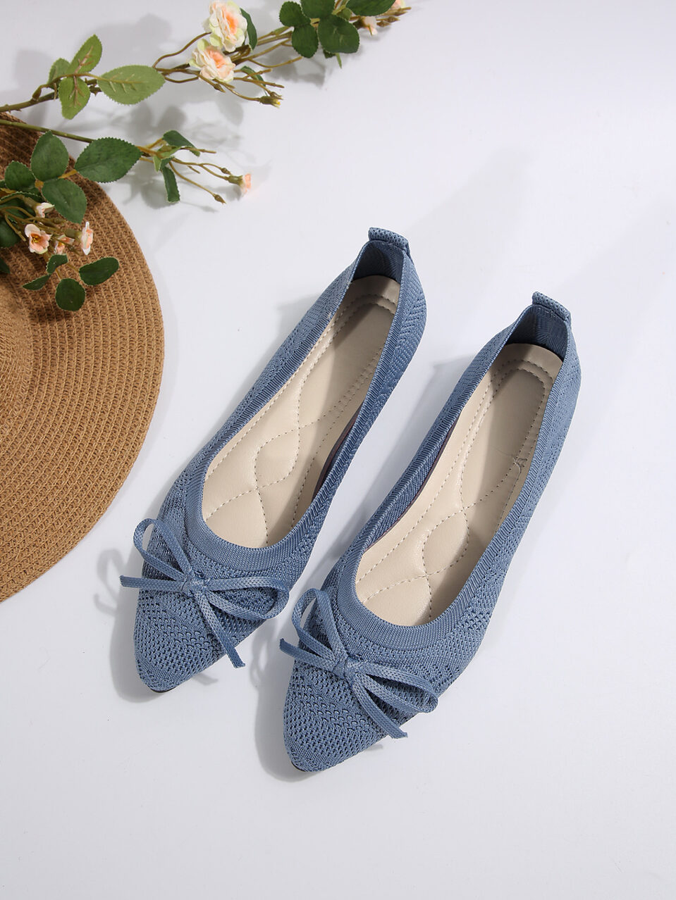 Bow Knitted Loafers Ins Fashion Pointed-toed Flats Shoes