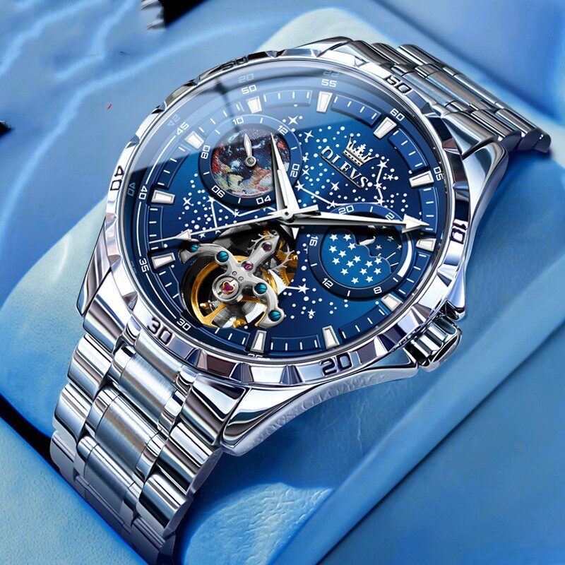 Fashion Starry Sky Mechanical Watch Business Hollow Waterproof