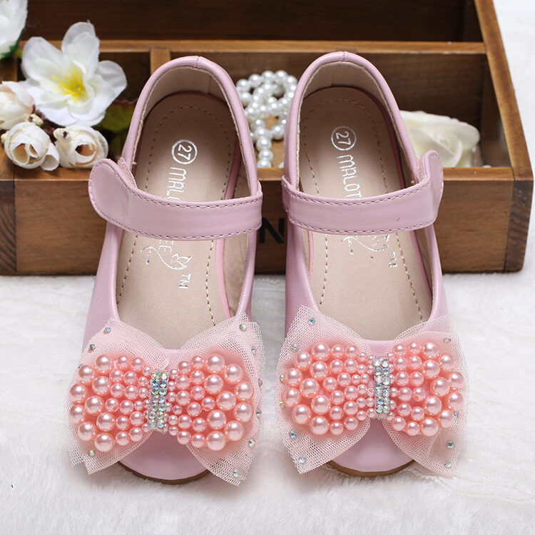 Princess Shoes Girls' Pearl Bow Leather Wedding