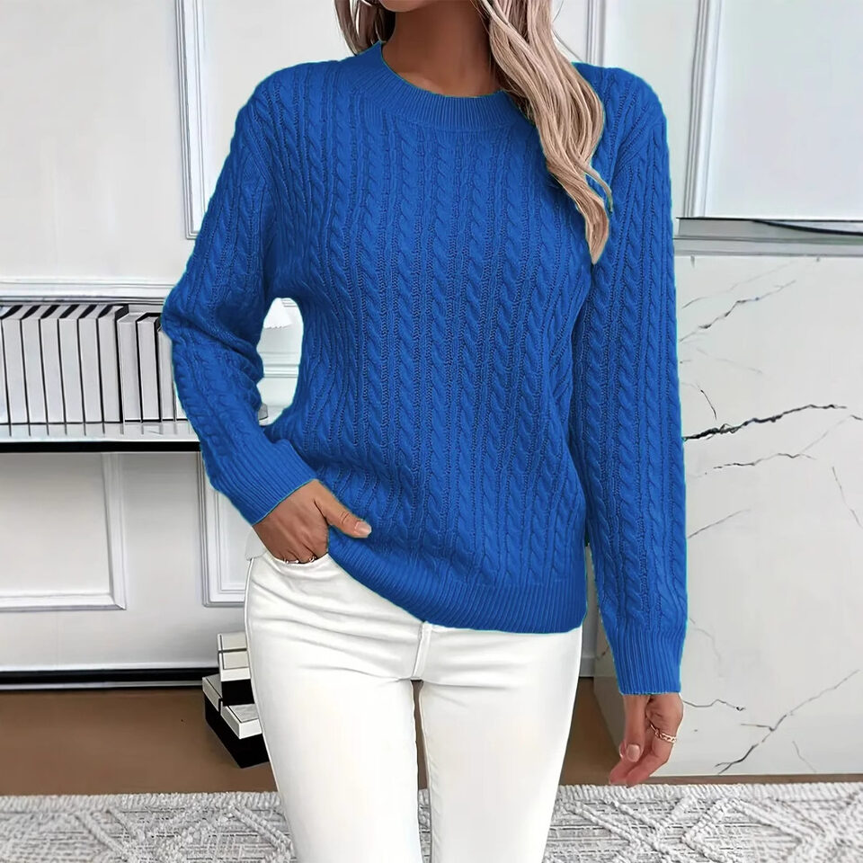 Ins Twist Round Neck Pullover Sweater Fashion Solid