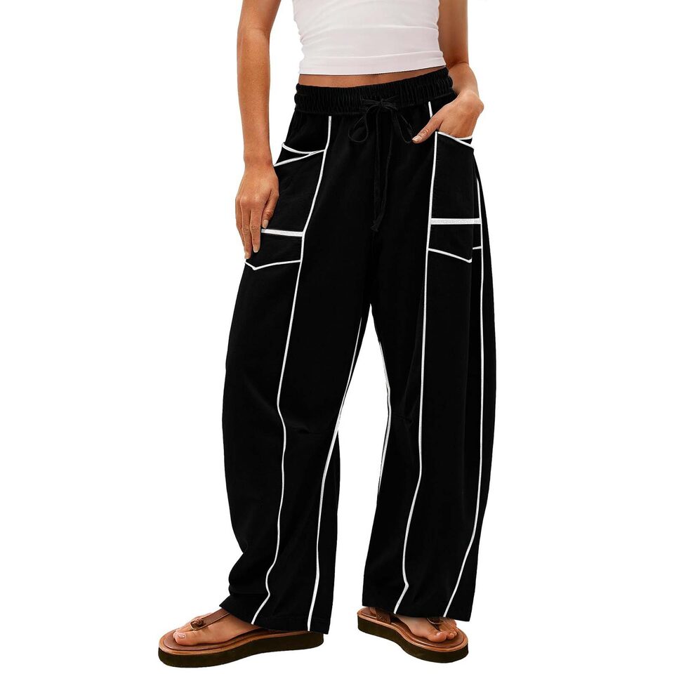Y2K Black Striped Wide-leg Pants With Pockets Fashion