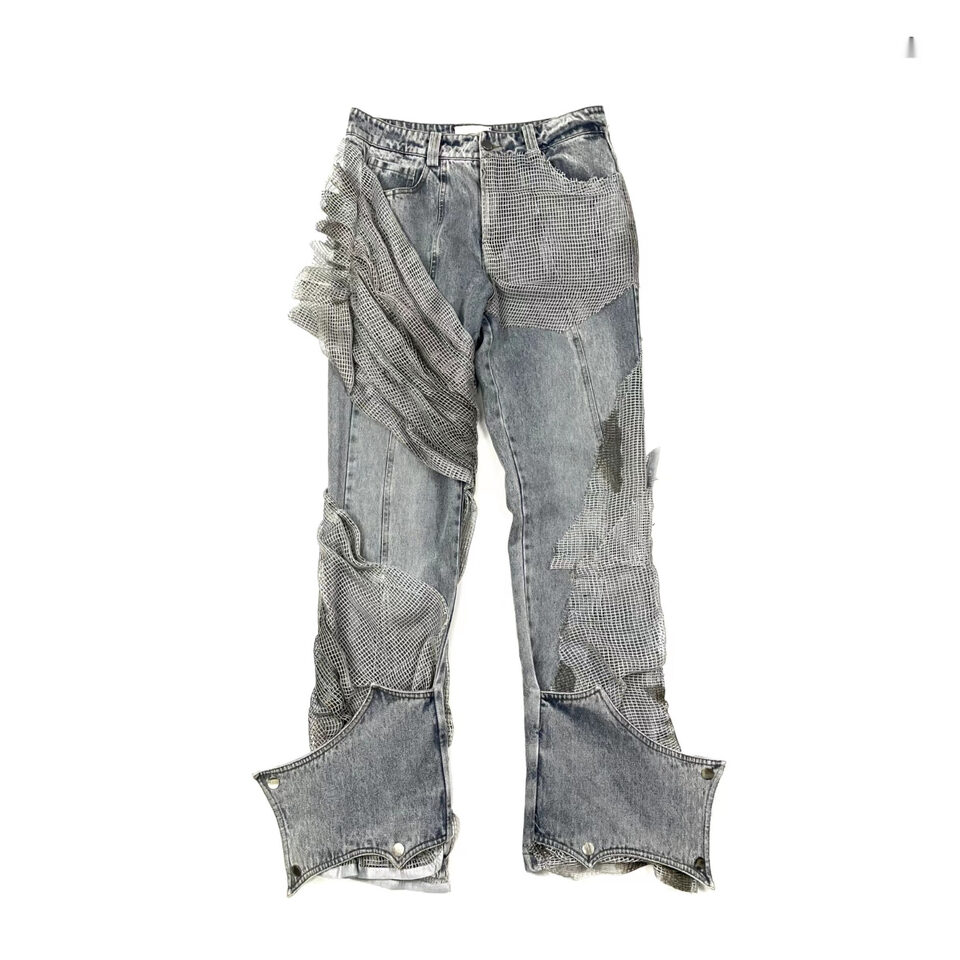 Desert Camouflage Mesh Washed And Worn Bat Jeans