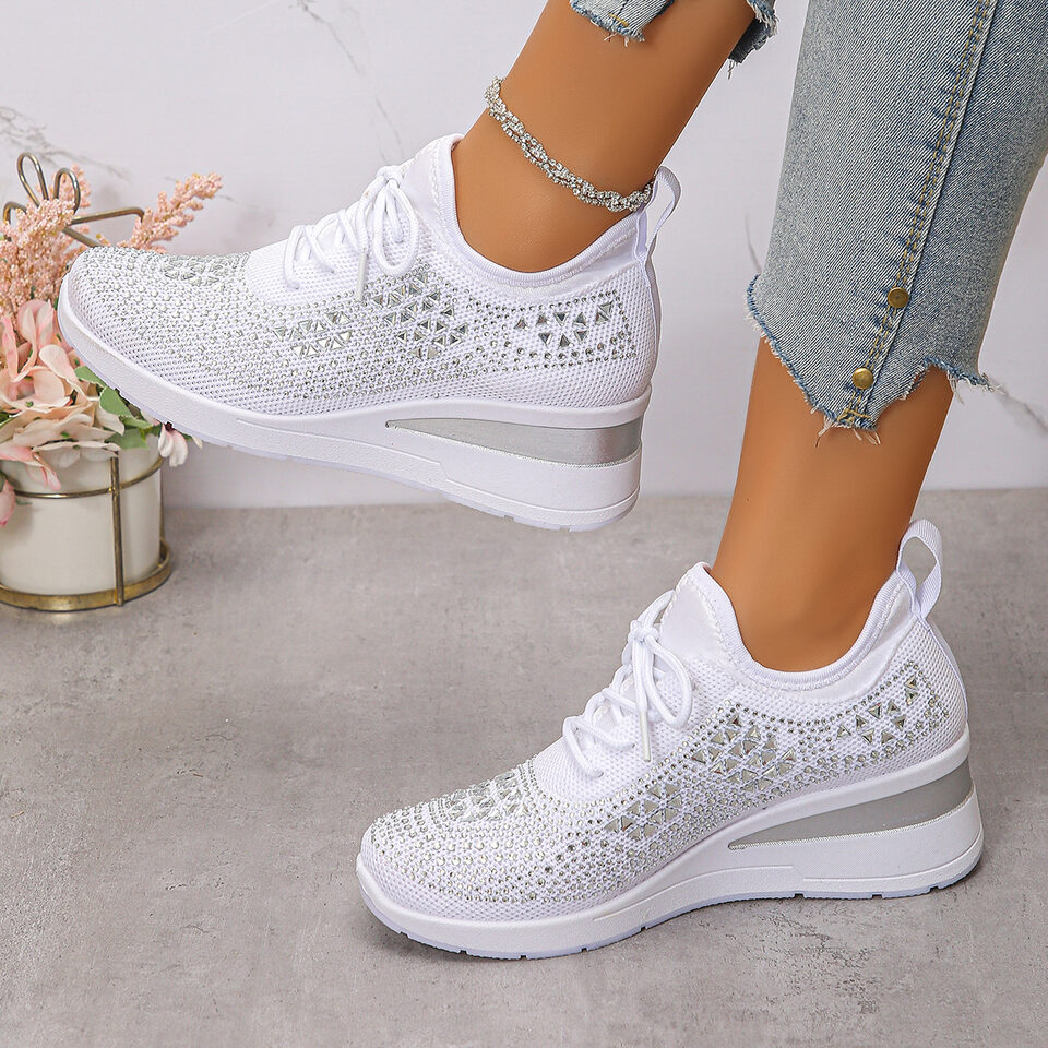 Ins Rhinestone Sneakers Fashion Lace Up Wedges Casual