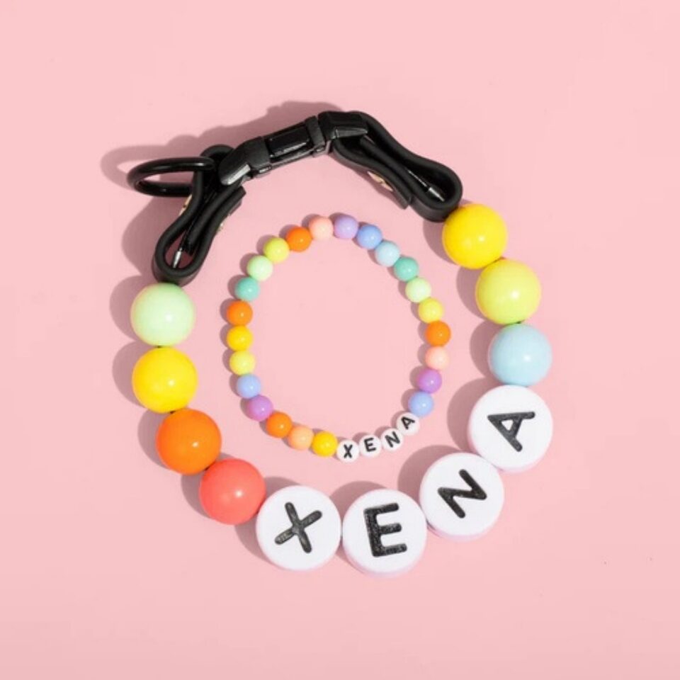 Pet Beaded Name Collar With Bracelet Set Dog