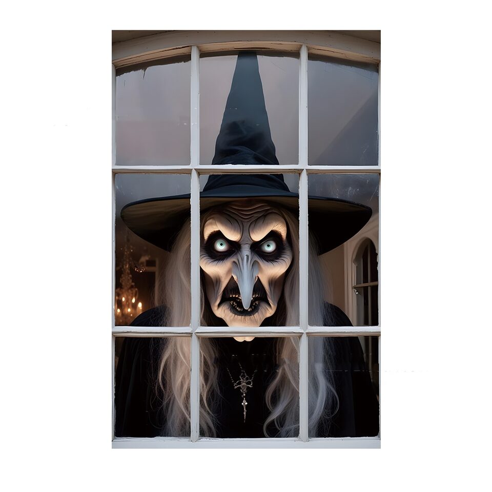 3D Holiday Halloween Horror Witch Window Cover Family