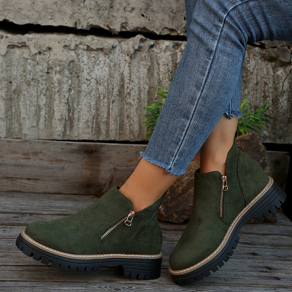 Fashion Ankle Boots With Side Zipper Ins Chunky