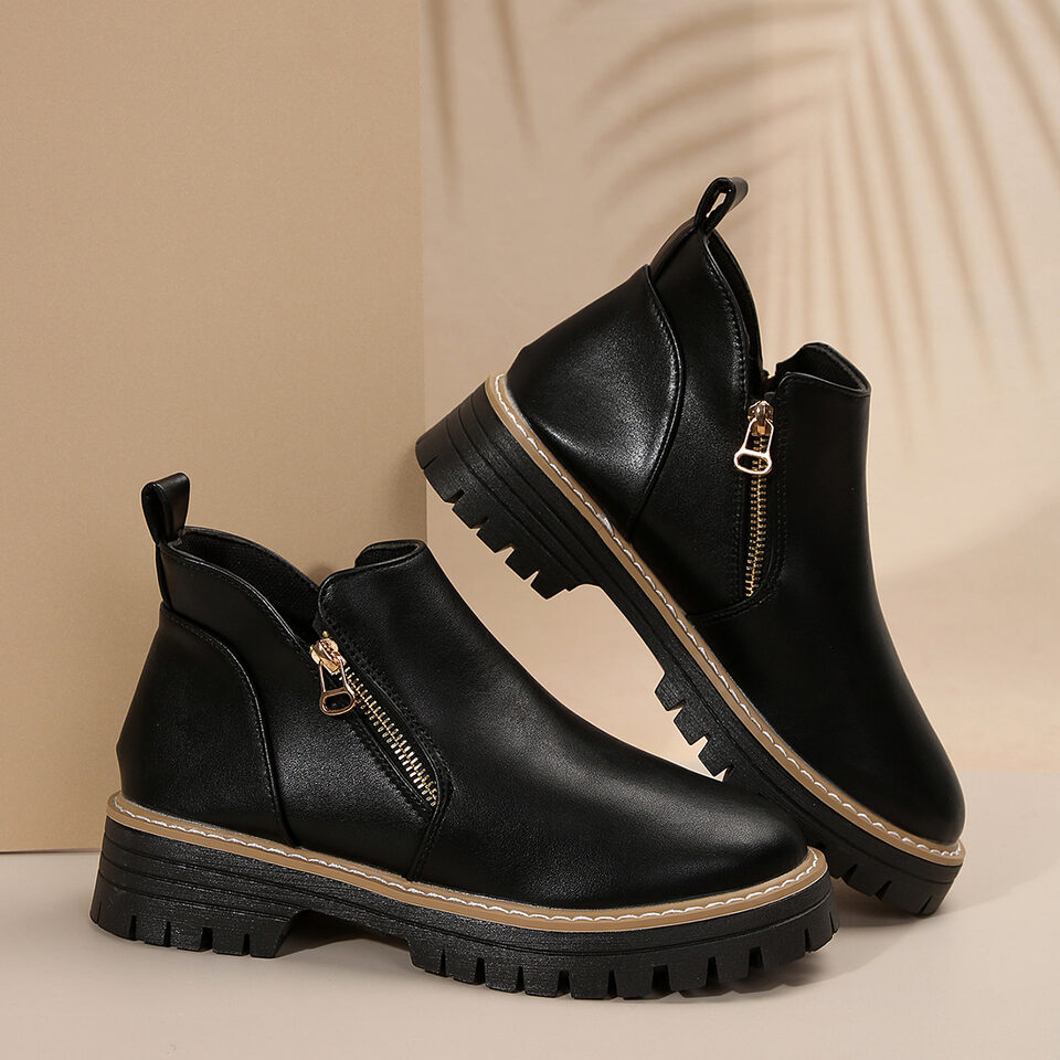 Autumn And Winter Round Toe High Heel Boots