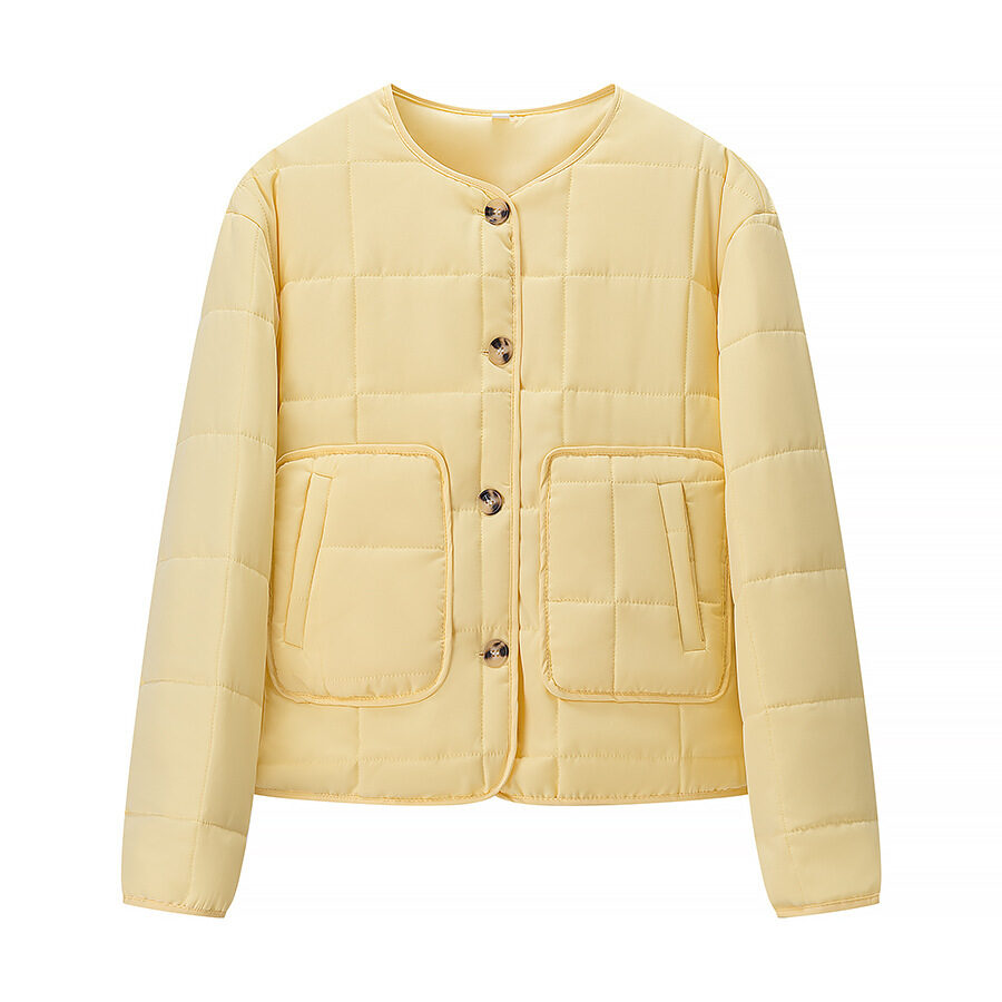 Autumn Women Clothing Yellow Quilted Cotton Plaid Coat