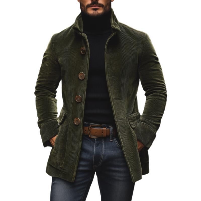 Men's Jacket Winter Stand Collar Button-up Coat Casual