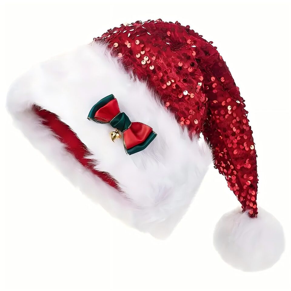 Christmas Hat With Red Sequins And Bow Design