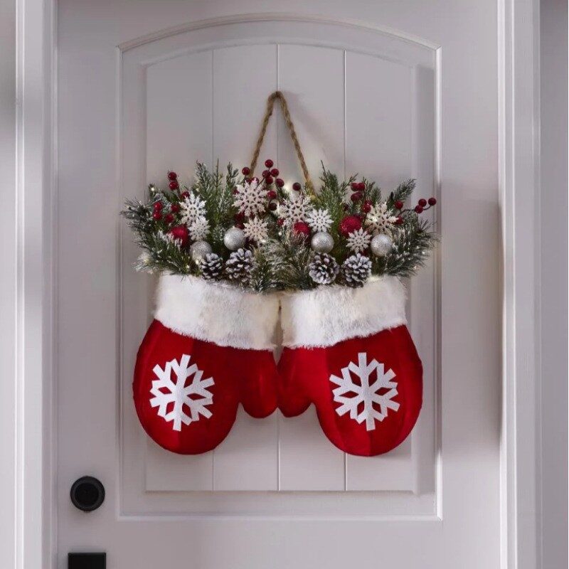 Christmas Garland Creative Glove Shaped Simulated Flower Wreath