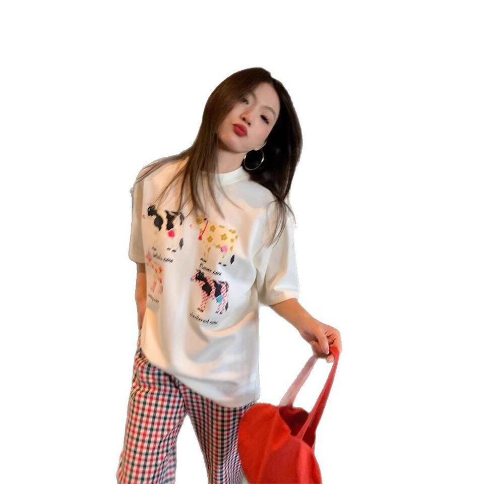 American Retro Cartoon Print Korean Version Loose Versatile