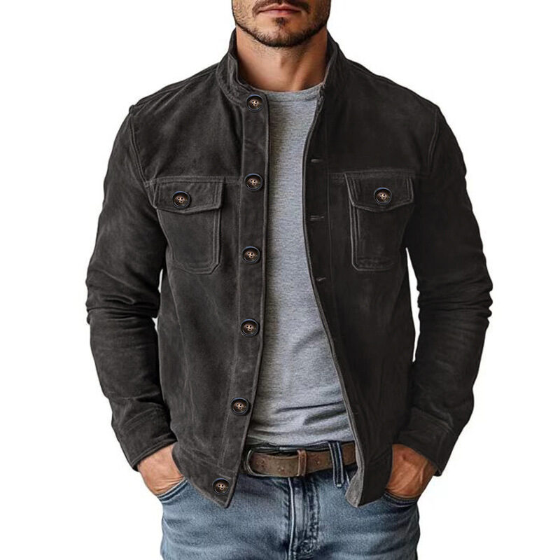 Vintage Single-breasted Jacket Men's Casual Motorcycle Faux Suede