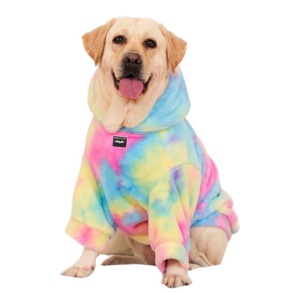 Pet Hoodie Tie Dye Rabbit Fur Rainbow-colored Dog